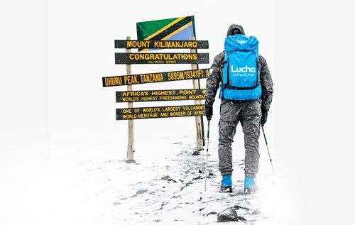 Tourists climbing Mount Kilimanjaro